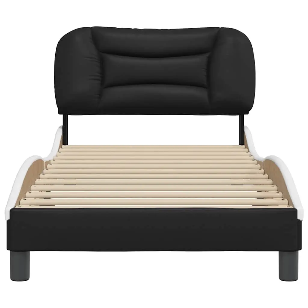 Bed Frame 90x190 cm with Headboard White Black Faux Leather Slatted Base