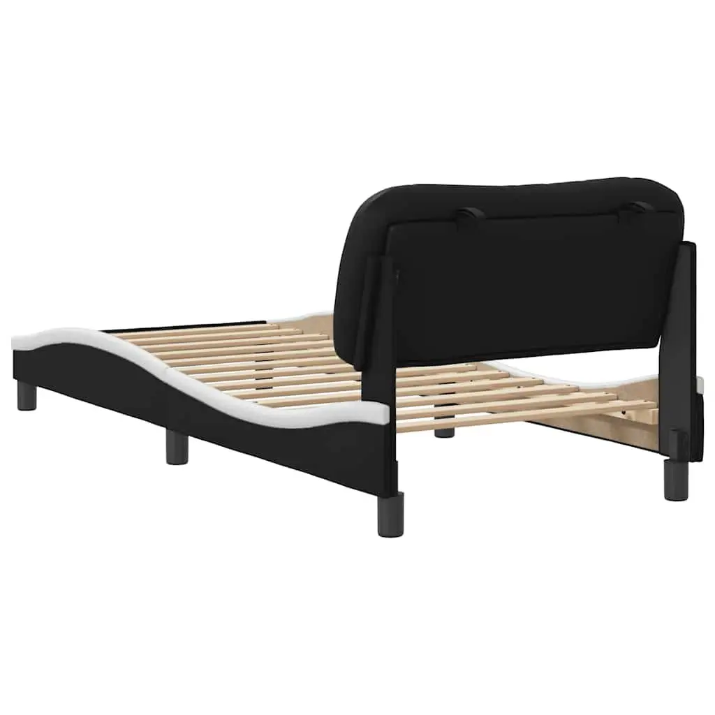 Bed Frame 90x190 cm with Headboard White Black Faux Leather Slatted Base