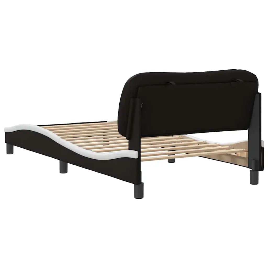 King Single Bed Frame with Headboard Faux Leather White Black 107x203cm Bedroom
