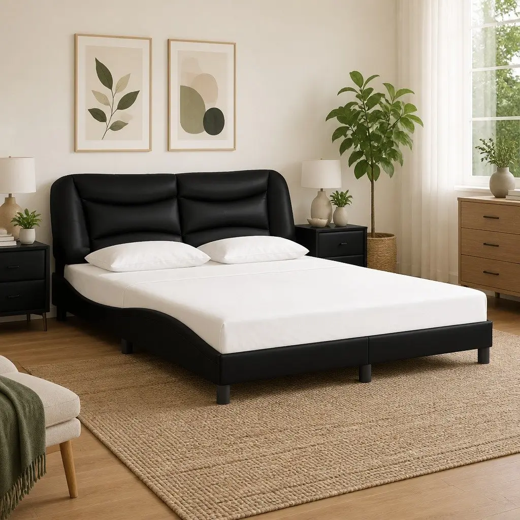 Queen Bed Frame Faux Leather 152x203 cm Black