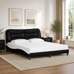 Queen Bed Frame with Headboard White Faux Leather Modern Bedroom Furniture