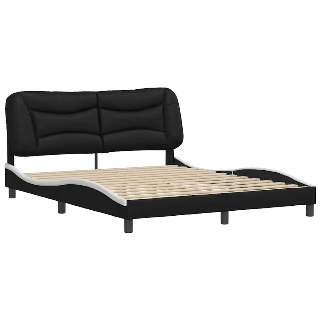 Queen Bed Frame with Headboard White Faux Leather Modern Bedroom Furniture