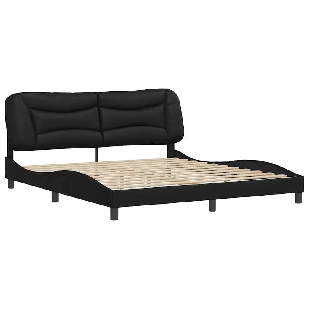 King Bed Frame 180x200cm Black Faux Leather Headboard Slatted Base Bedroom