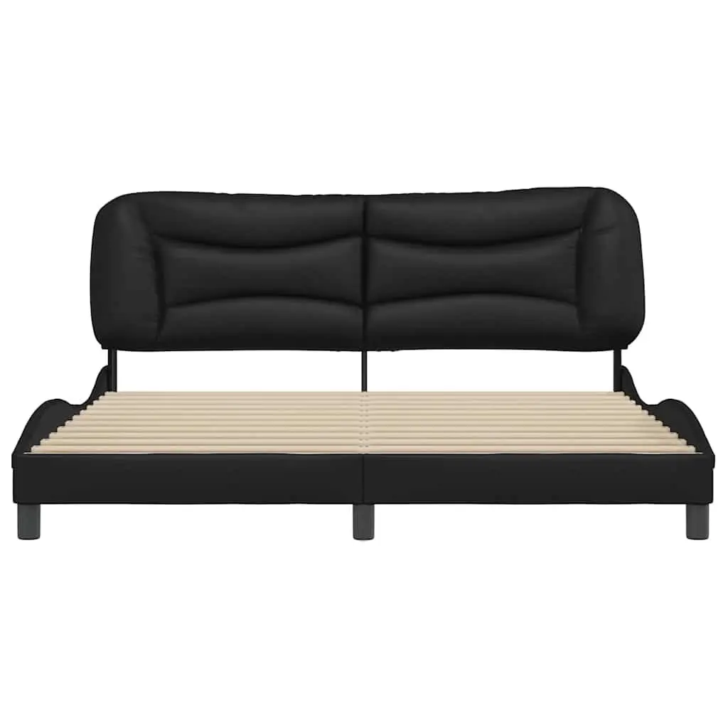 King Bed Frame 180x200cm Black Faux Leather Headboard Slatted Base Bedroom