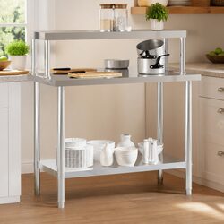 Stainless Steel Kitchen Work Table with Overshelf Bottom Shelf Food Prep
