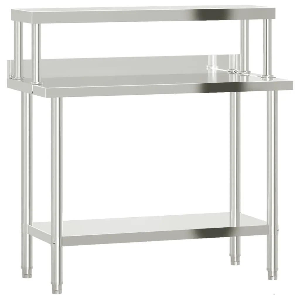 Stainless Steel Kitchen Work Table with Bottom and Overshelf 110x55x120cm for Food Preparation