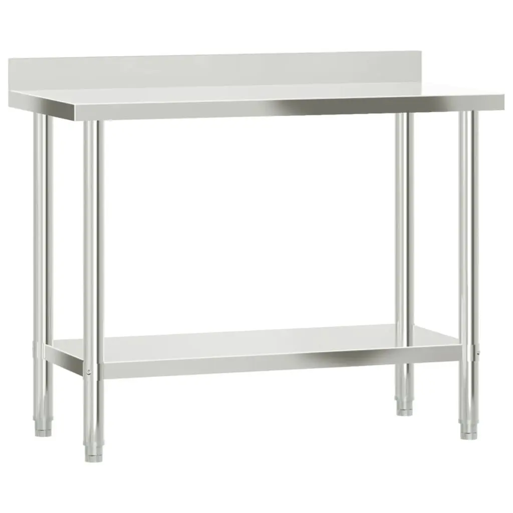Stainless Steel Kitchen Work Table with Bottom and Overshelf 110x55x120cm for Food Preparation