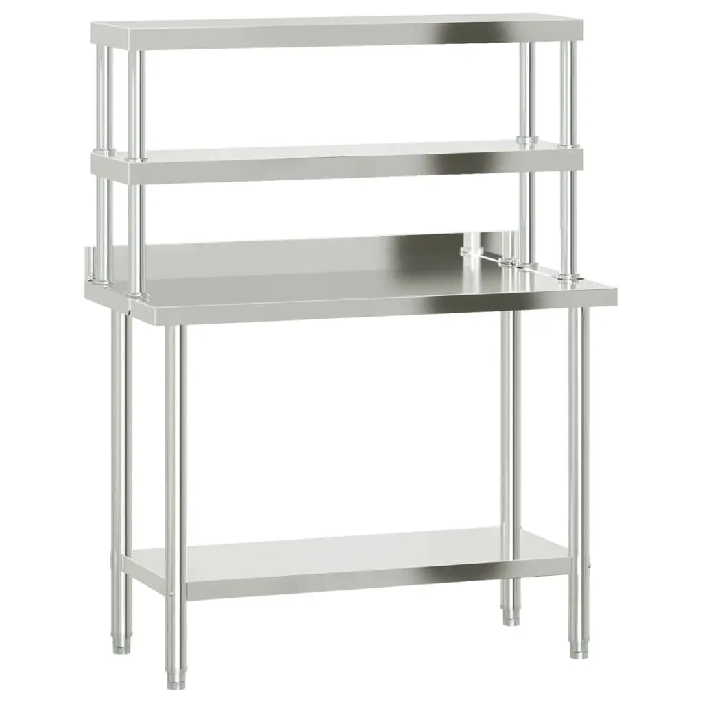 Stainless Steel Kitchen Workstation with Double Tier Shelf 110x55x150cm for Food Preparation