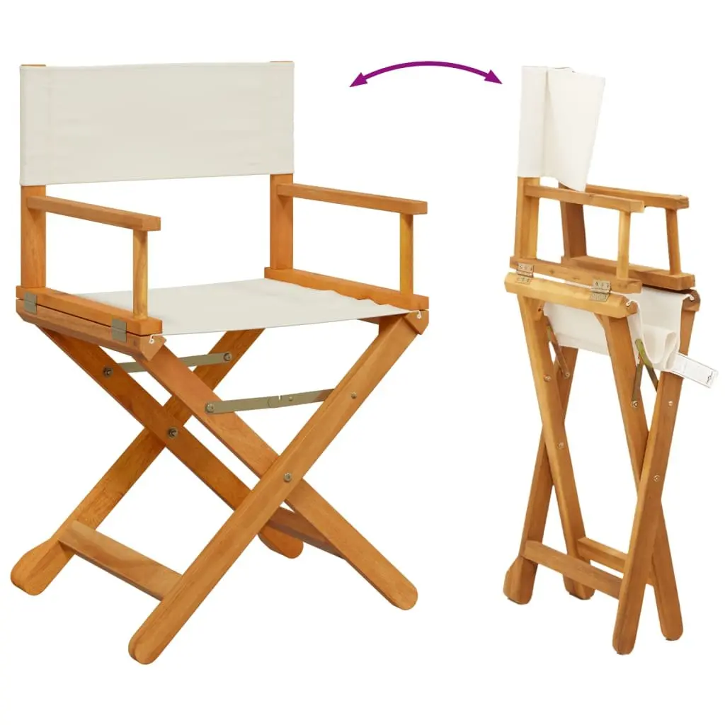 Folding Garden Chairs Acacia Wood Frame Fabric Cream 4 Piece