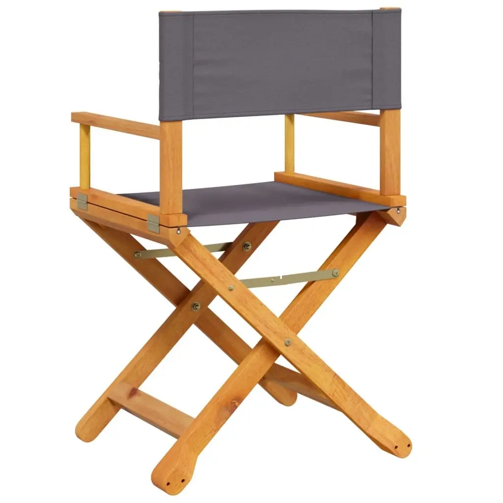 Folding Garden Chairs Set Grey Fabric Solid Acacia Wood 6 Piece