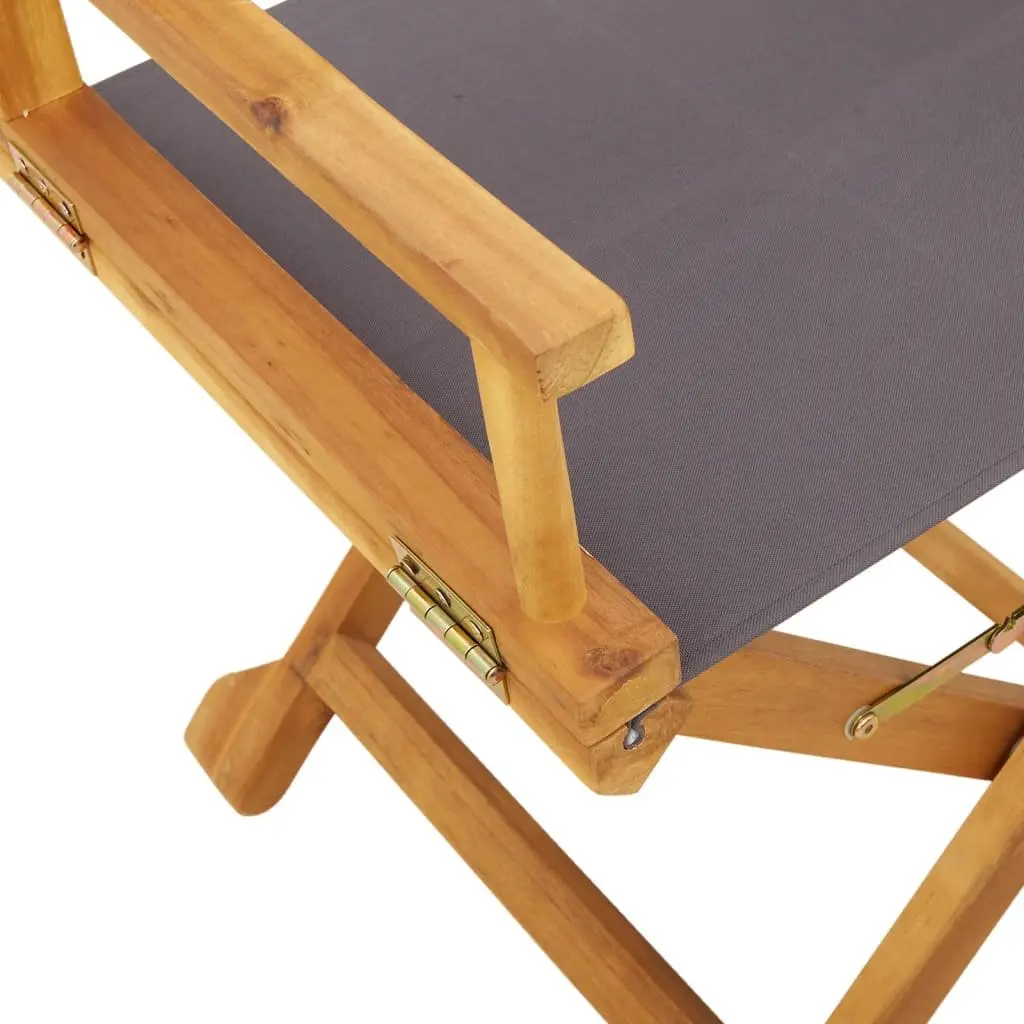 Folding Garden Chairs Set Grey Fabric Solid Acacia Wood 6 Piece