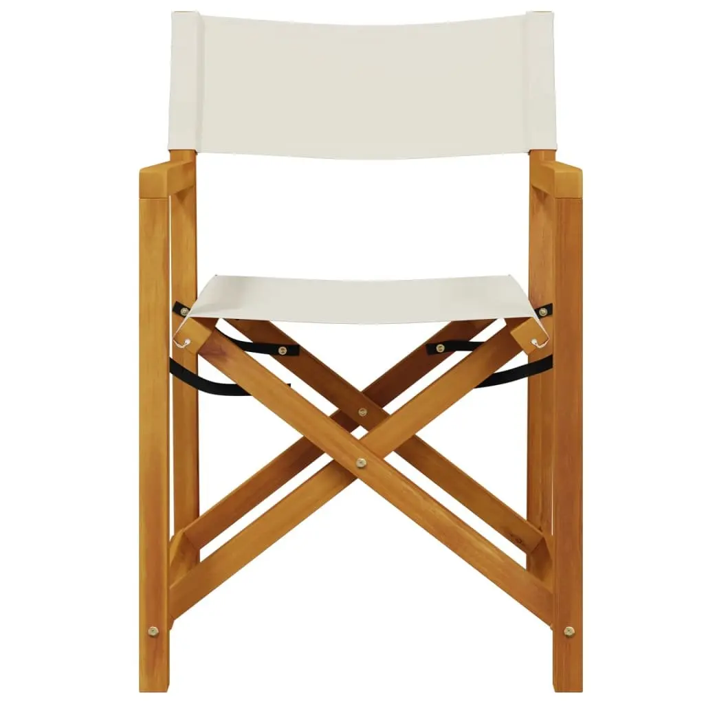 4 Piece Set Lightweight Portable Folding Chairs Acacia Wood Frame Cream Fabric Outdoor Use