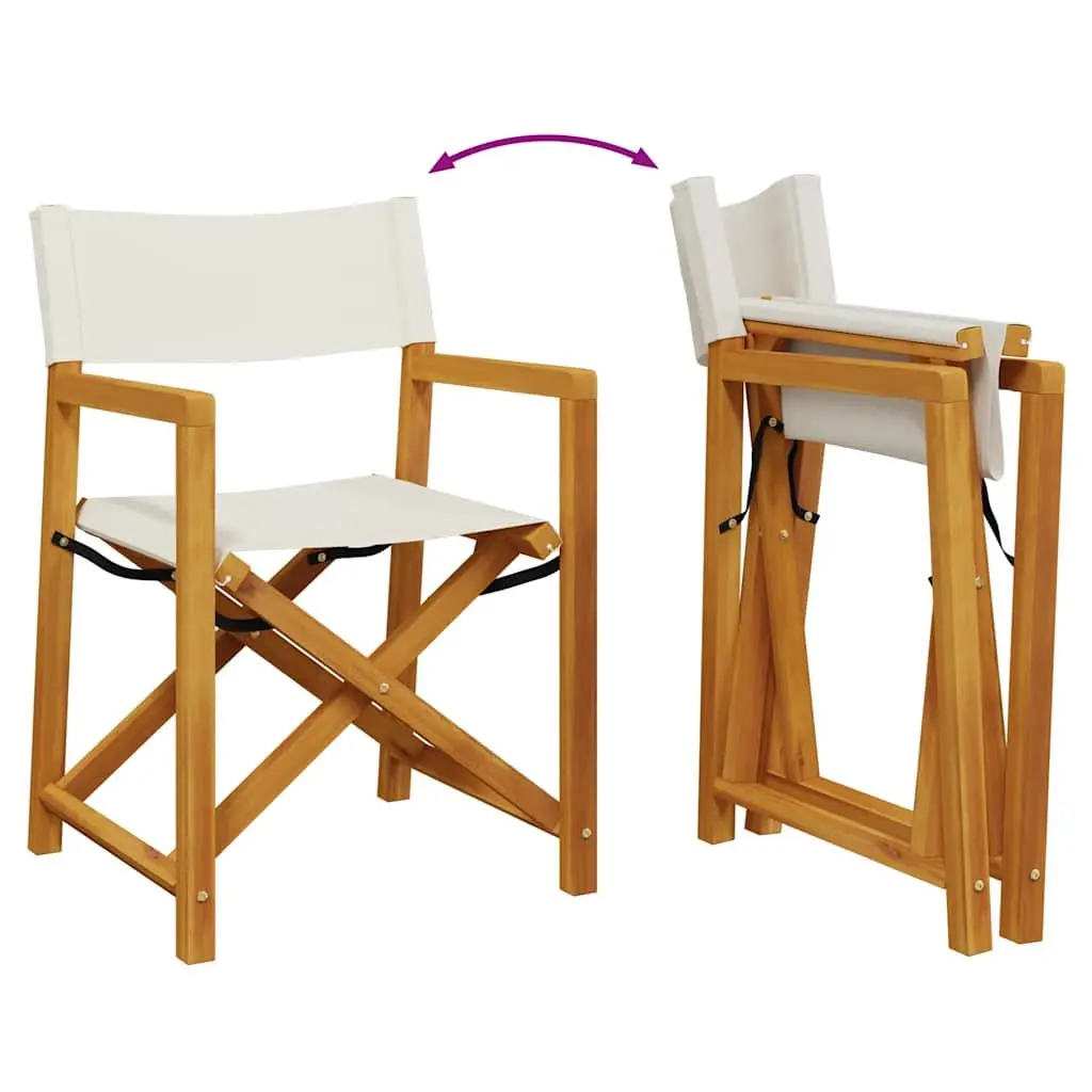 Folding Garden Chairs Set of 8 Acacia Wood Frame Cream Fabric Outdoor Seating