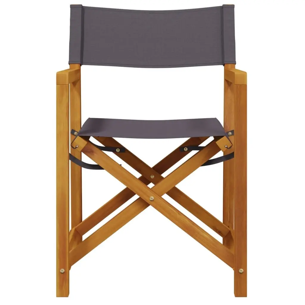 Folding Garden Chairs Set of 6 Grey Fabric Acacia Wood Frame Outdoor Seating