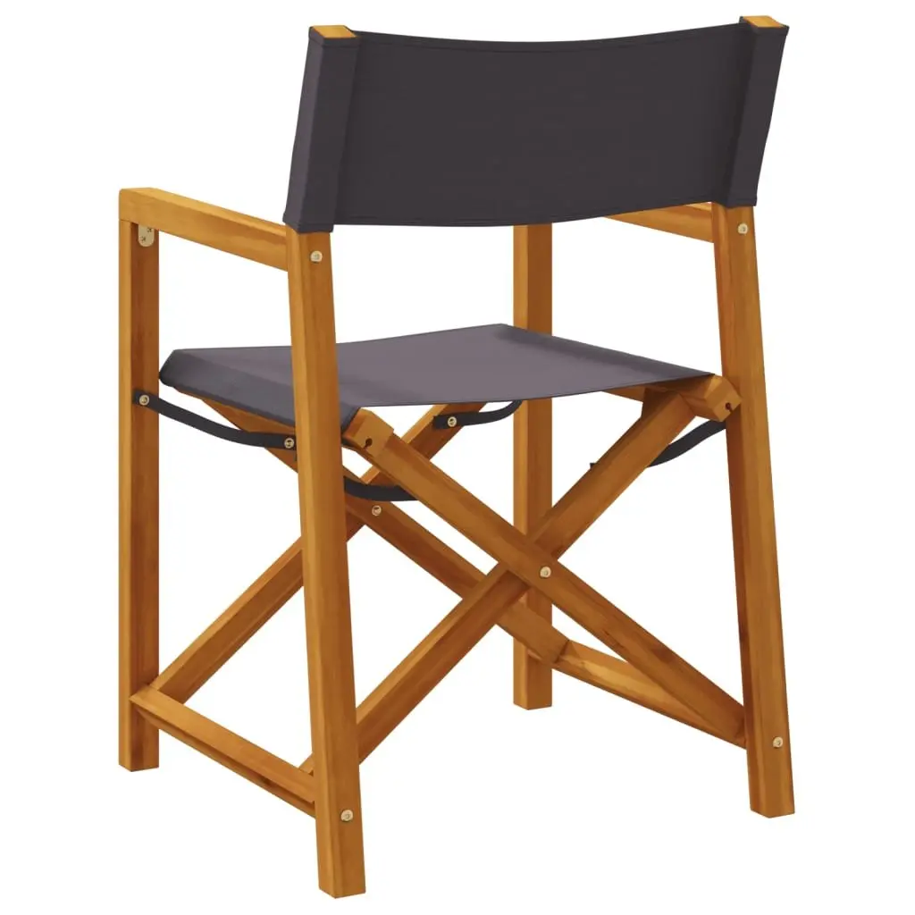 Folding Garden Chairs Set of 6 Grey Fabric Acacia Wood Frame Outdoor Seating