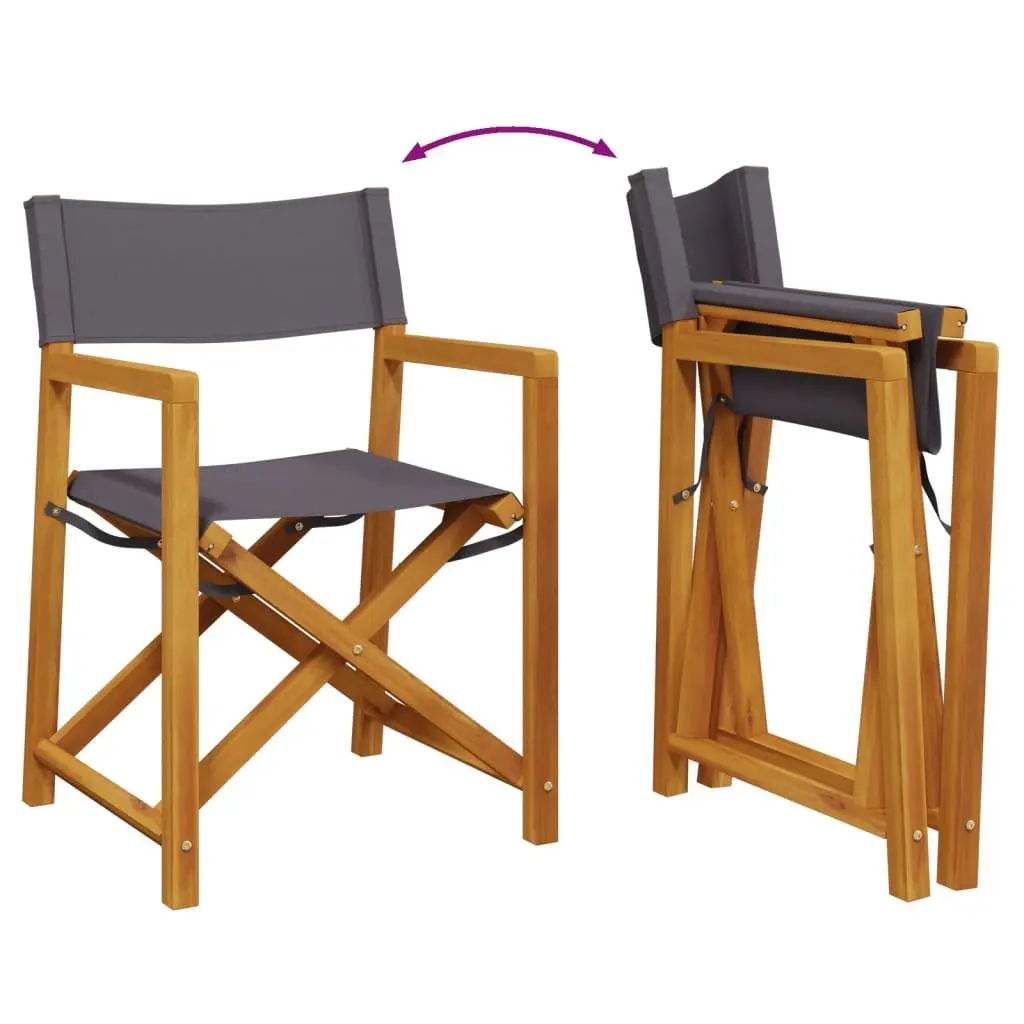 Folding Garden Chairs Set of 6 Grey Fabric Acacia Wood Frame Outdoor Seating