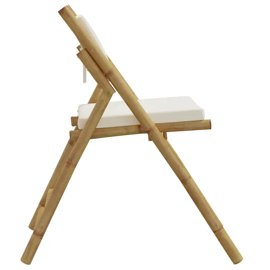 Folding Bistro Chairs Bamboo Frame 4 Piece Outdoor Seating Set Brown with Cream Cushions