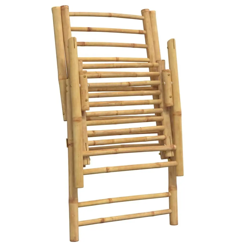 Folding Garden Reclining Chair Solid Bamboo Brown 4 Piece Set Five-Position Adjustable Backrest