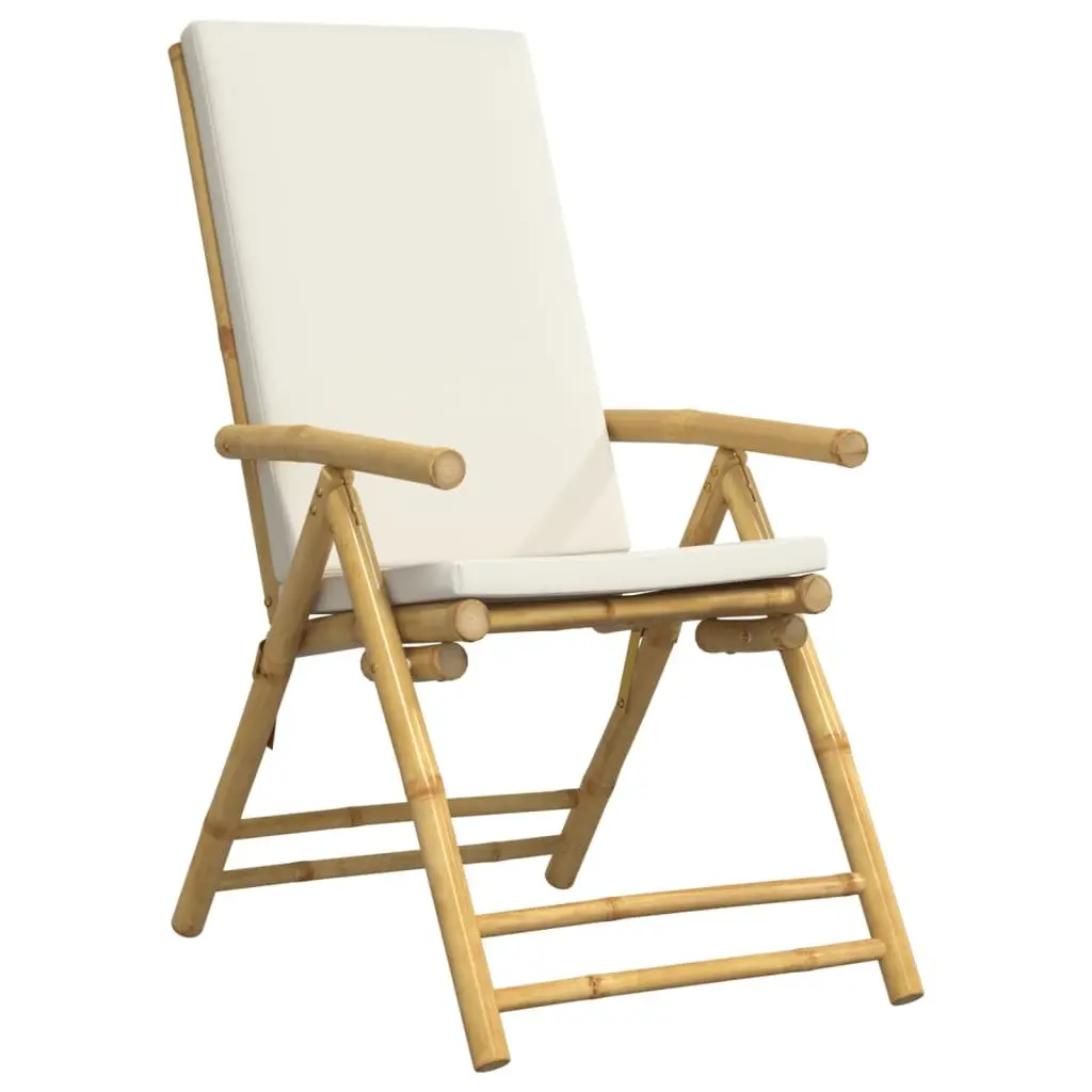 6 Piece Folding Garden Seating Set Bamboo Outdoor Chairs with Cushions Brown