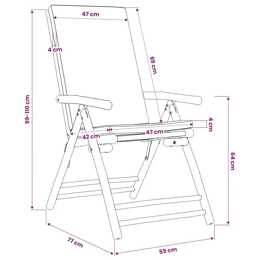 Bistro Set Bamboo 3 Piece Folding Outdoor Furniture Reclining Chair Brown Cream White