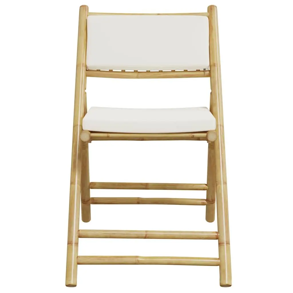 Bistro Set 3 Piece Bamboo Foldable Outdoor Garden Furniture with Cushions Cream White and Brown