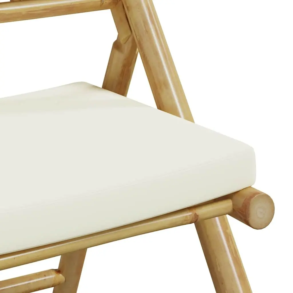 Bistro Set 3 Piece Bamboo Foldable Outdoor Garden Furniture with Cushions Cream White and Brown