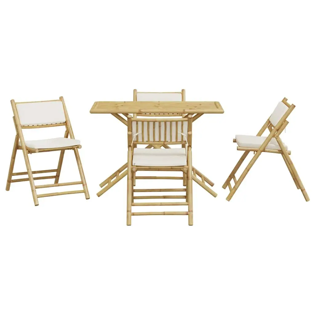 Bistro Set Bamboo Folding Furniture 5 Piece Garden Outdoor with Cushions Brown