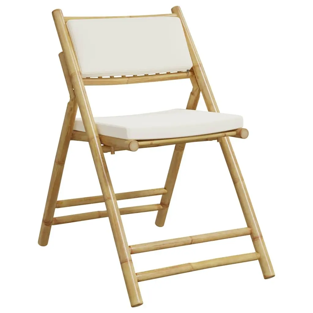 Bistro Set Bamboo Folding Furniture 5 Piece Garden Outdoor with Cushions Brown