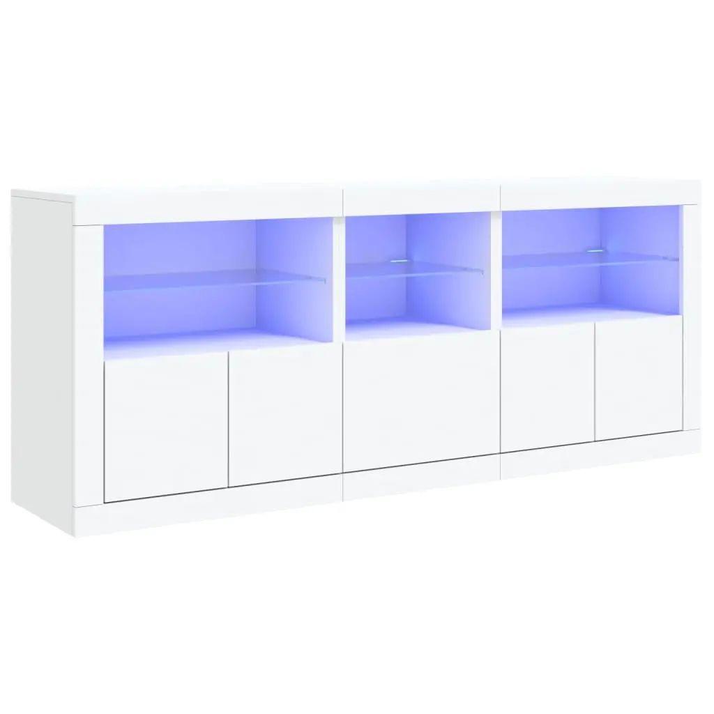 White Sideboard with RGB LED Lights Modern Storage Cabinet Buffet 162x37x67cm
