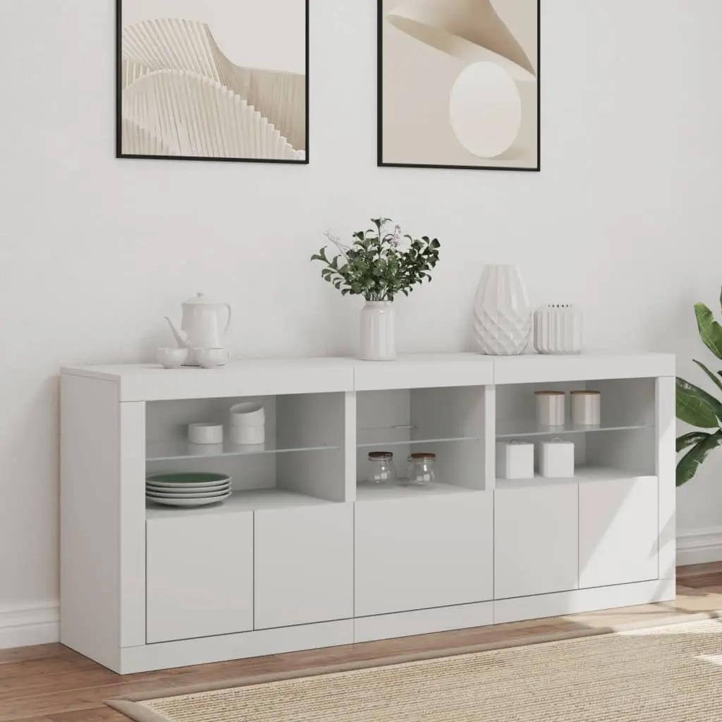 White Sideboard with RGB LED Lights Modern Storage Cabinet Buffet 162x37x67cm