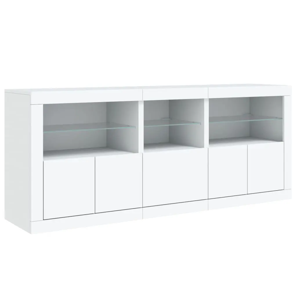 White Sideboard with RGB LED Lights Modern Storage Cabinet Buffet 162x37x67cm