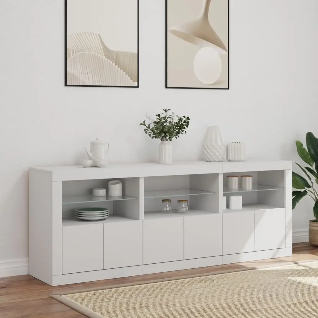White Sideboard Cabinet with RGB LED Lights Modern Storage Buffet Furniture