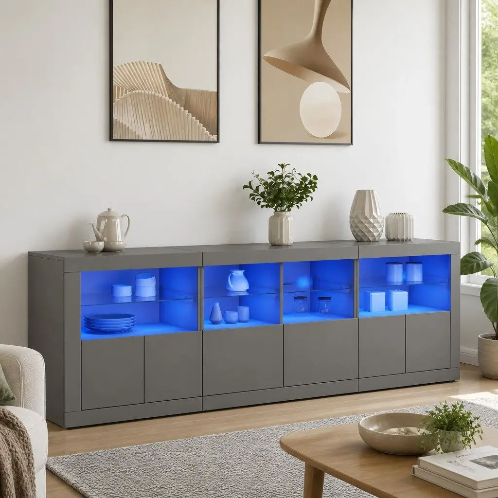 Modern Sideboard Cabinet with RGB LED Lights Storage Hallway White