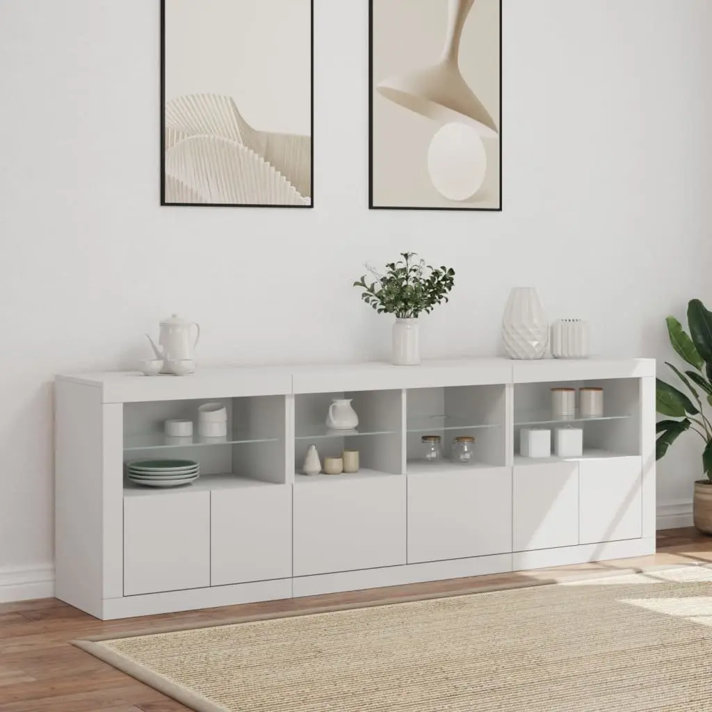 Modern Sideboard Cabinet with RGB LED Lights Storage Hallway White