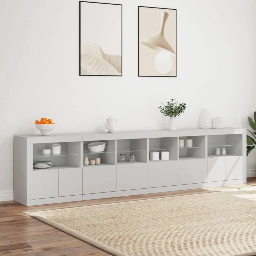 White Sideboard with RGB LED Lights Modern Storage Cabinet Buffet Hallway