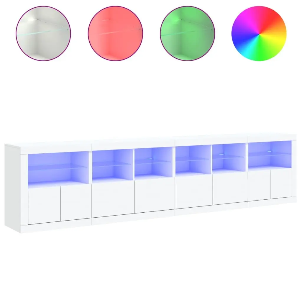 White Sideboard with RGB LED Lights Modern Storage Cabinet Buffet Hallway
