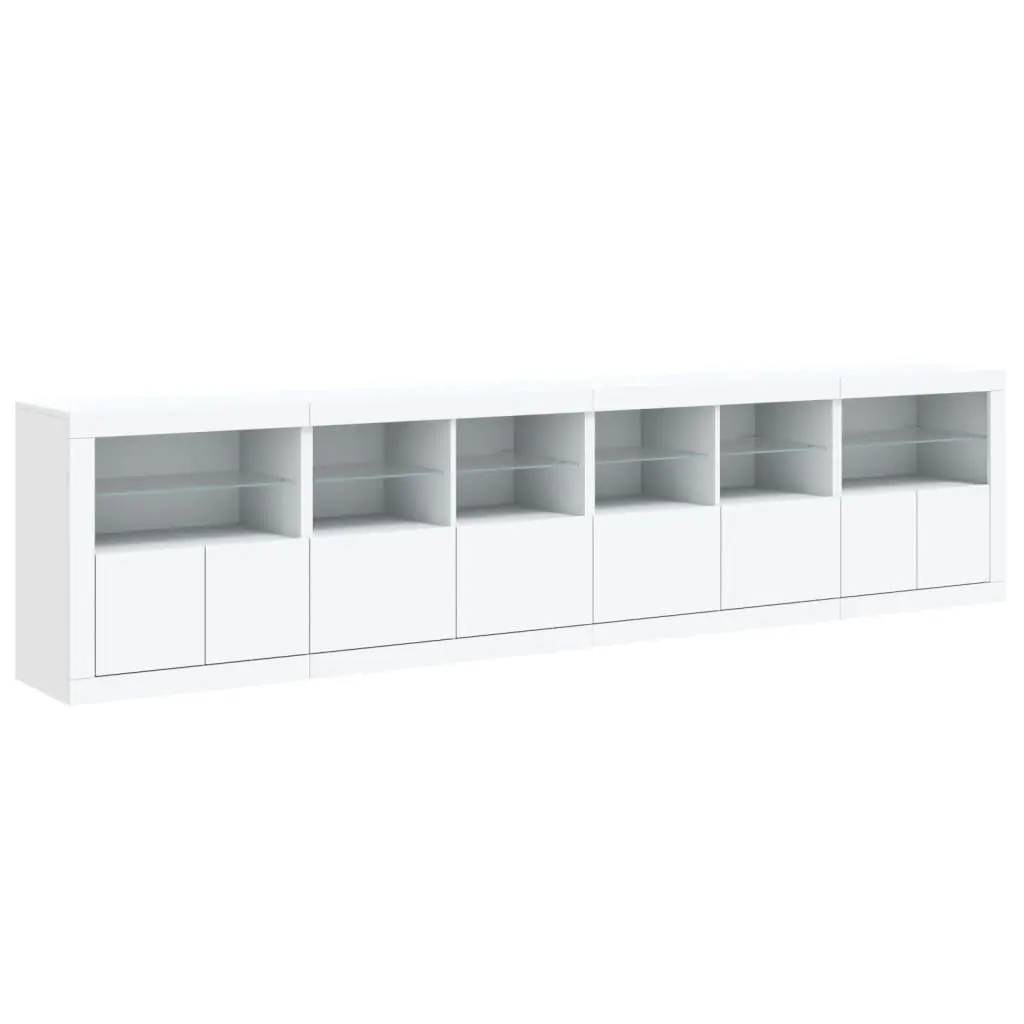 White Sideboard with RGB LED Lights Modern Storage Cabinet Buffet Hallway