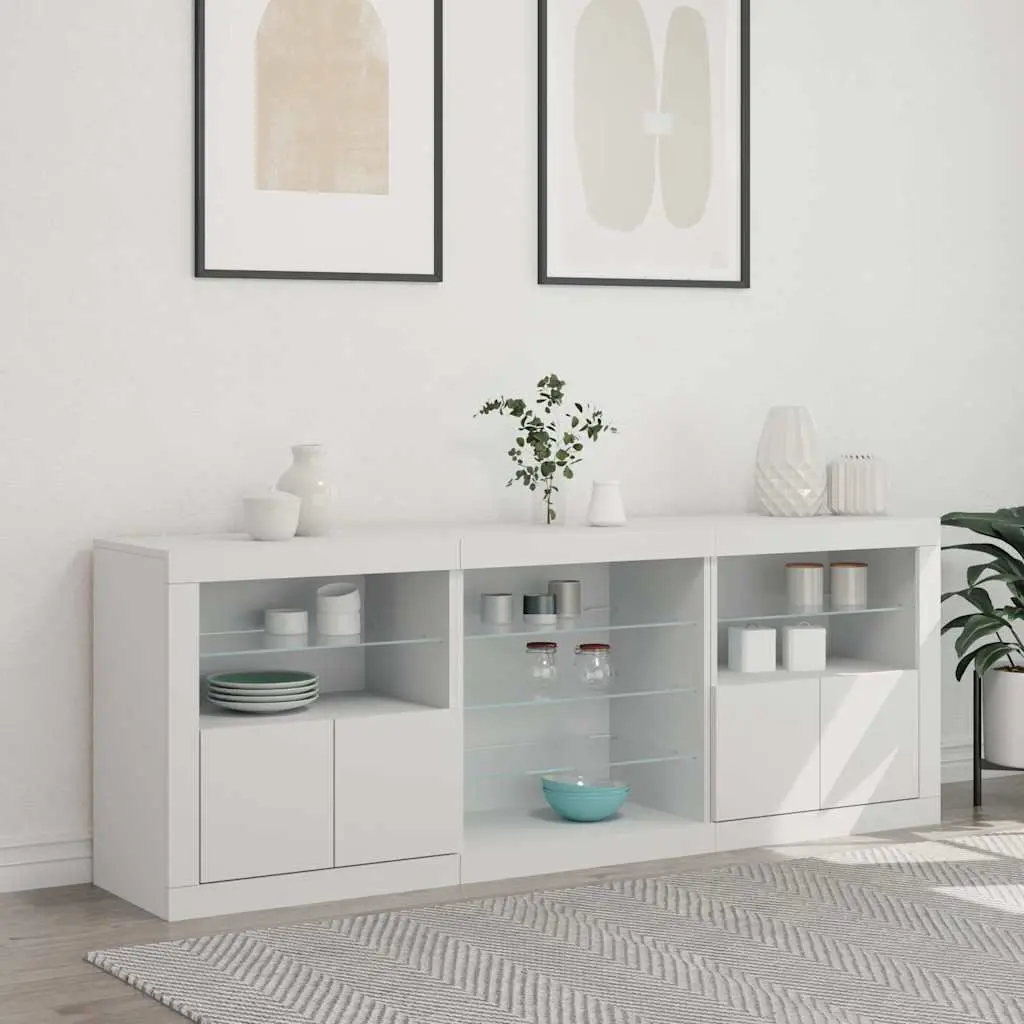Sideboard Cabinet Engineered Wood 181.5 x 37 x 67 cm White with RGB LED Lights
