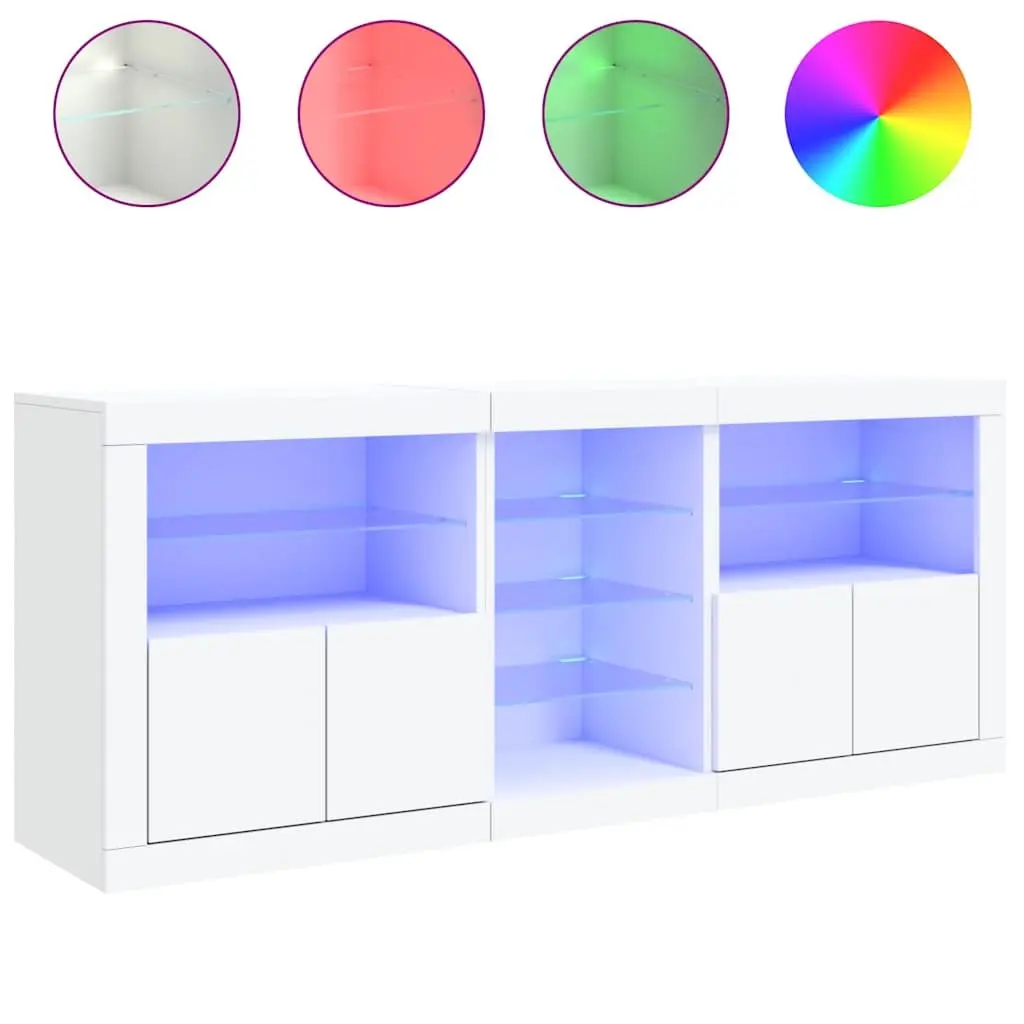 Sideboard Cabinet Engineered Wood 181.5 x 37 x 67 cm White with RGB LED Lights