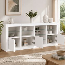 White Sideboard Cabinet with RGB LED Lights Storage Buffet Hallway Display Unit