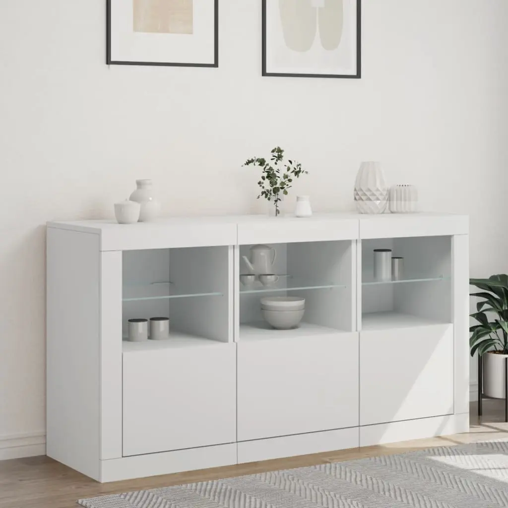 White Sideboard with RGB LED Lights Storage Cabinet Modern Hallway Buffet