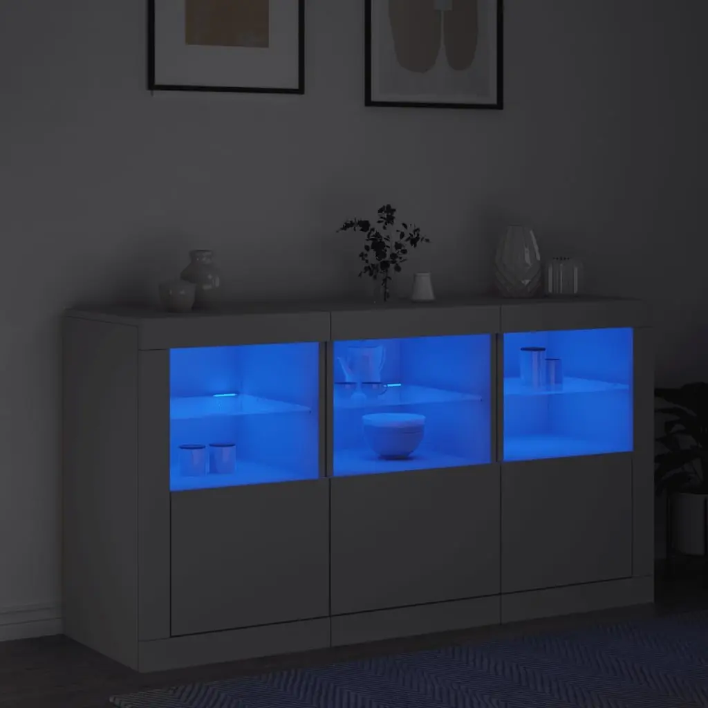 White Sideboard with RGB LED Lights Storage Cabinet Modern Hallway Buffet