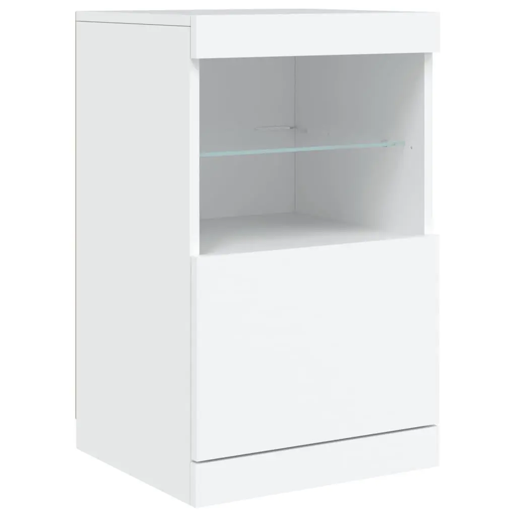 White Sideboard with RGB LED Lights Storage Cabinet Modern Hallway Buffet