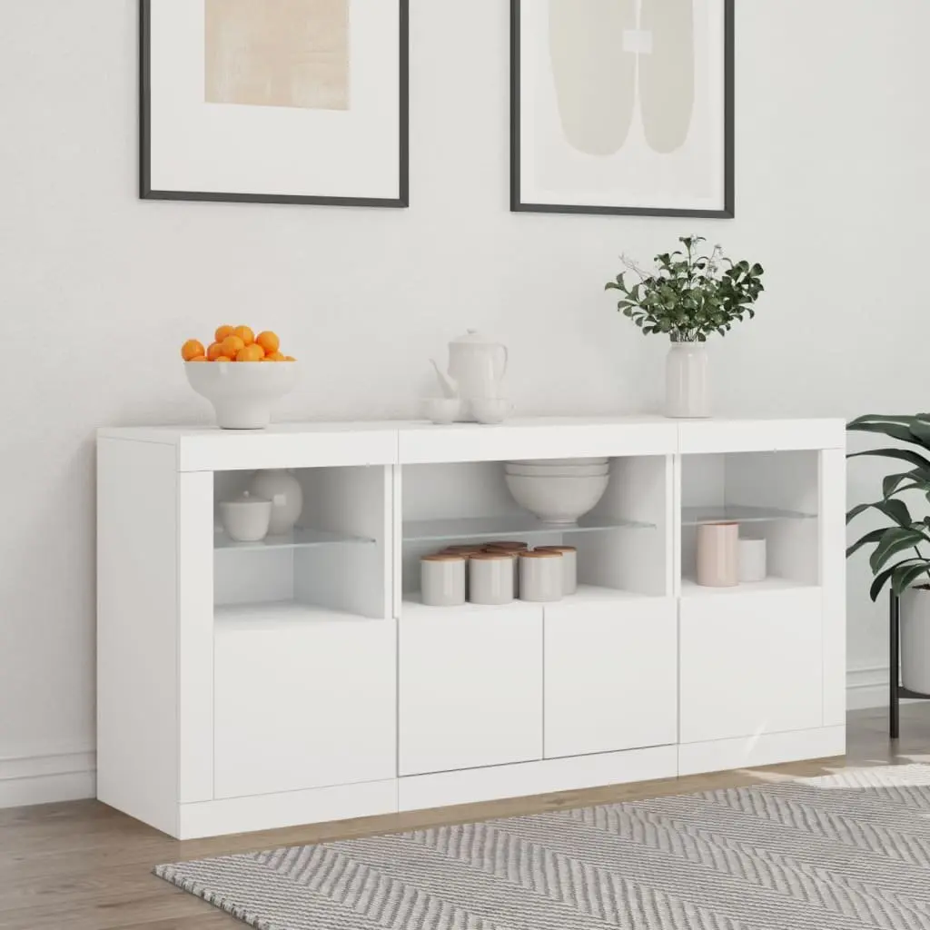 White Sideboard with RGB LED Lights Storage Cabinet Buffet 142.5x37x67cm
