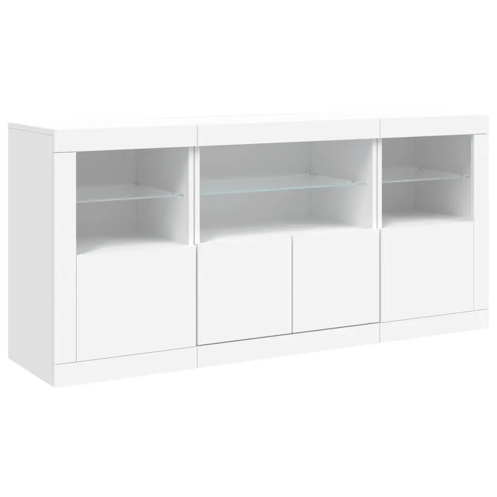 White Sideboard with RGB LED Lights Storage Cabinet Buffet 142.5x37x67cm