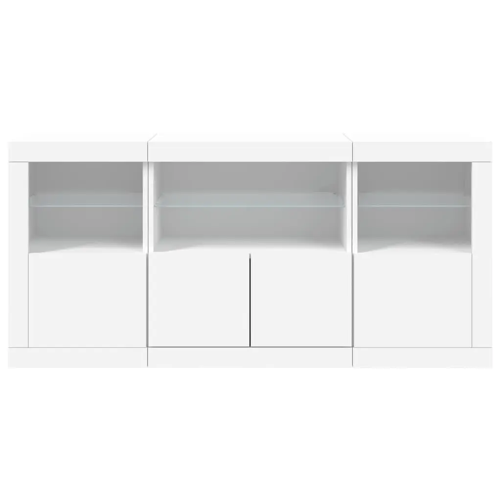 White Sideboard with RGB LED Lights Storage Cabinet Buffet 142.5x37x67cm