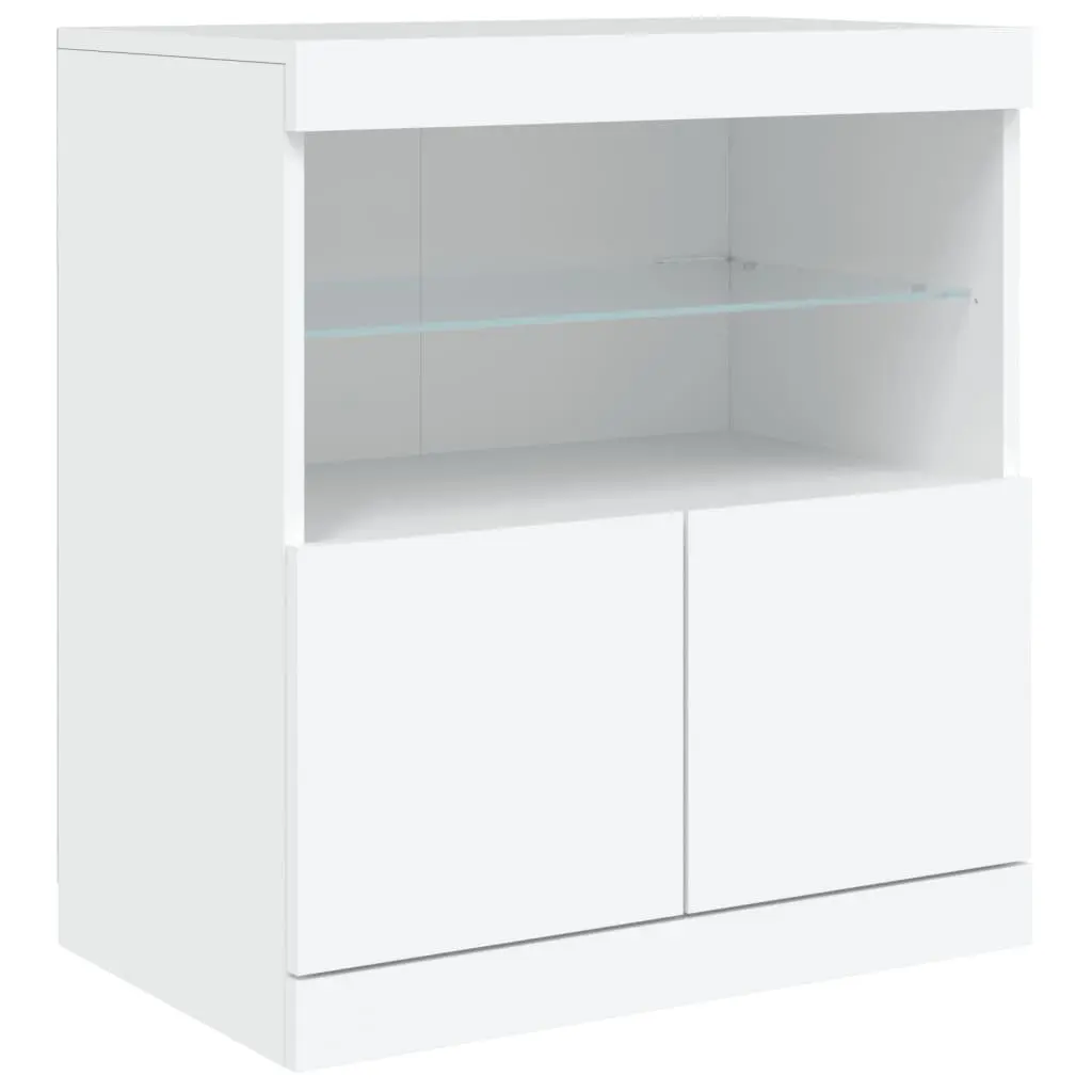 White Sideboard with RGB LED Lights Storage Cabinet Buffet 142.5x37x67cm