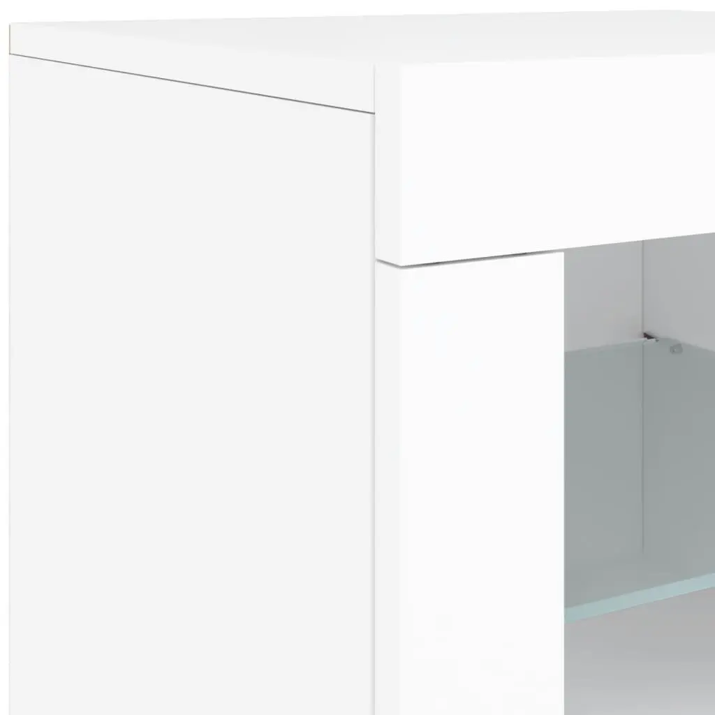 White Sideboard with RGB LED Lights Storage Cabinet Buffet 142.5x37x67cm
