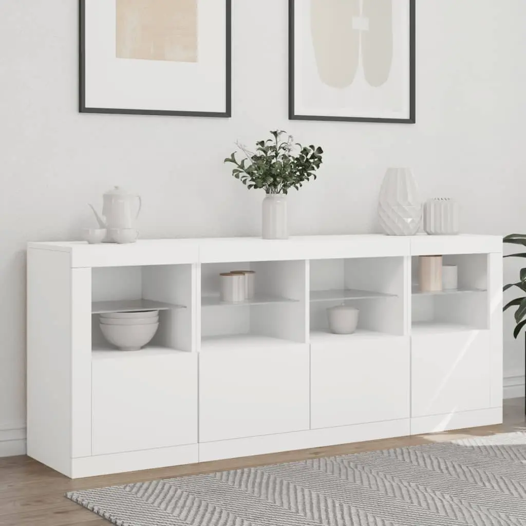 White Sideboard with RGB LED Lights Modern Storage Cabinet Buffet 163x37x67cm