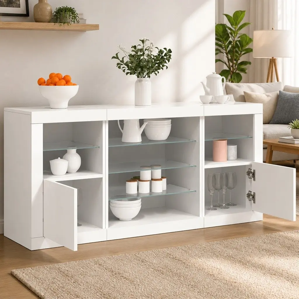 White Sideboard Engineered Wood 142.5 x 37 x 67 cm with RGB LED Lights